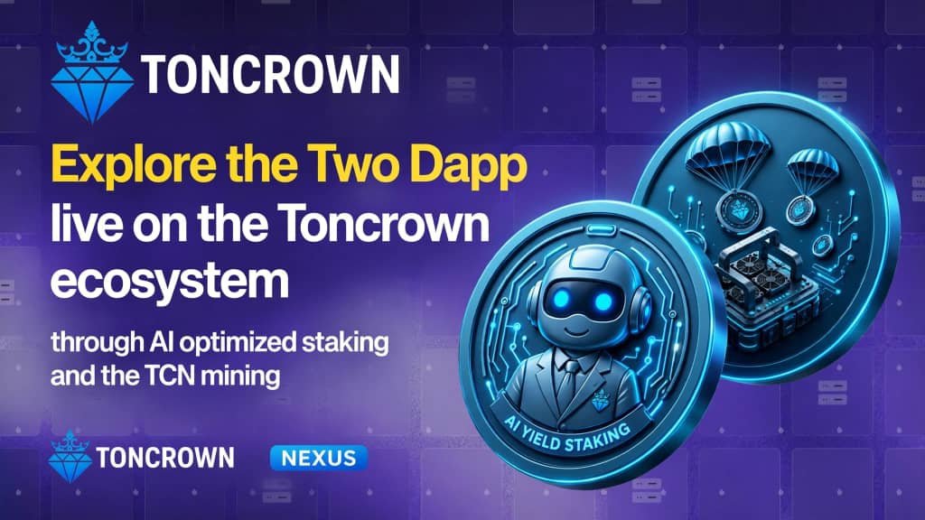 JITIntel's tweet photo. Explore the Two Dapps Live on the Toncrown Ecosystem

The Toncrown ecosystem is now live with two powerful utilities:

1. AI Yield Staking (Toncrown Nexus)
AI-powered yield optimization, up to 2% daily ROI, automatic referral merging and spillover rewards.

Get full details here:
https://t.co/PF1sF8zeQY

2. TCN Mining
Mine TCN tokens with our innovative airdrop-powered mining system. One dApp at a time.

Get full details here:
https://t.co/bi1xZ6zR60

Built on TON. Powered by Community.

Stay Tuned for more Utility coming on Toncrown..