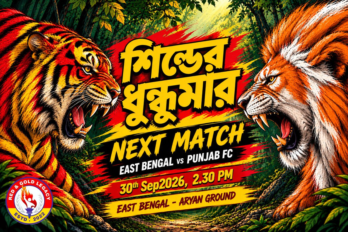 RGL_2022's tweet photo. ＮＥＸＴ ＭＡＴＣＨ

@eastbengal_fc vs @RGPunjabFC

ＴＯＭＭＯＲＯＷ
🏟️ East Bengal Ground
🕝 2.30 PM

#JoyEastBengal 
#TeamLegacy https://t.co/MQv1eKstwC