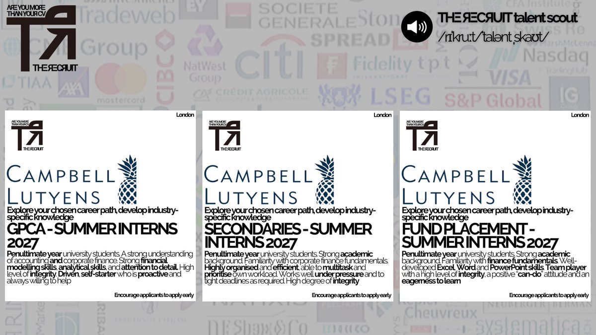 TheR3cruit's tweet photo. 🚨2027 SUMMER INTERNSHIP ALERT🚨
https://t.co/D2yAyrCyJT
#workexperience #bachelorsdegree #internships #undergraduates #summerinternship #hireblack #underrepresented #diversity #industryinsight #unistudent #privateequity #privatecapital #infrastructure #financialadvisory https://t.co/Qs6XwIO0wT