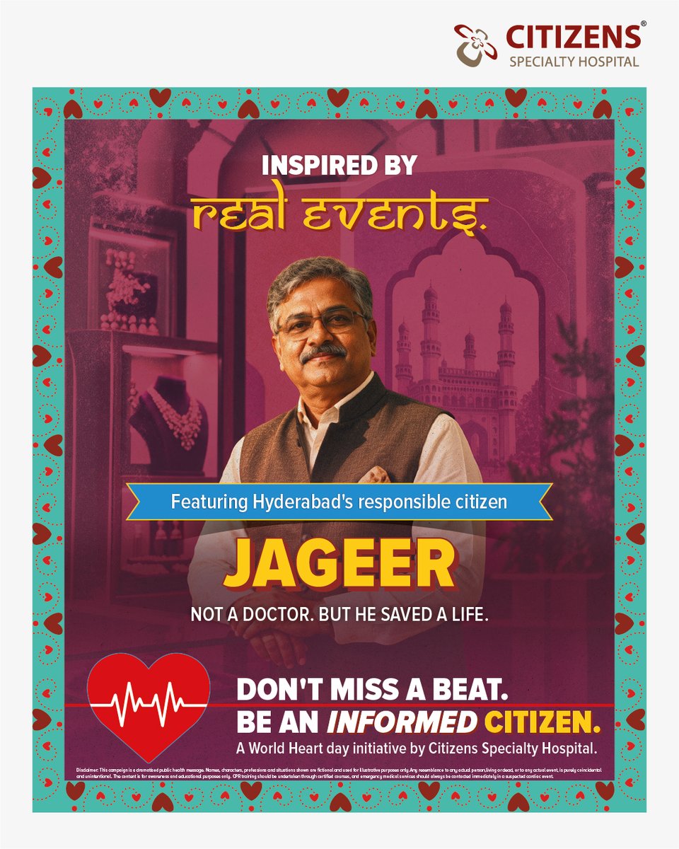 Citizenshyd's tweet photo. When Jageer found himself facing a cardiac emergency, he had a choice to make. He chose to act.

Read more about Jageer’s story and become a trained citizen.

Explore the full story:https://t.co/pqpzQRM1kB
#WorldHeartDay #DontMissABeat #TrainedCitizen #CPRTraining #HeartHealth https://t.co/wJevmiKcyU
