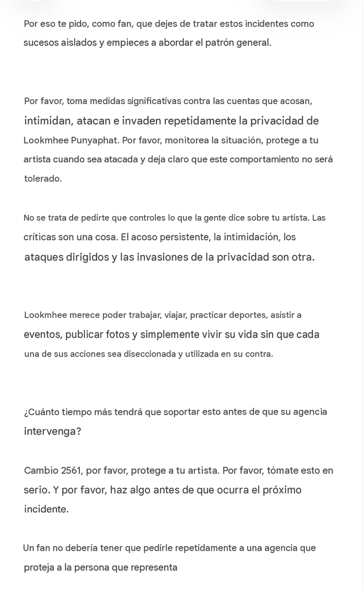 RosaMNarbona's tweet photo. Comparto la traducción al español de una carta dirigida a @CHANGE2561 @CHANGEARTIST_ 
Ojalá esta situación pueda abordarse de manera constructiva, pensando siempre en el bienestar y la protección de Lookmhee. 

🙏🏻 @LuvTerak  Thank you for all. https://t.co/C39V1ldkGe