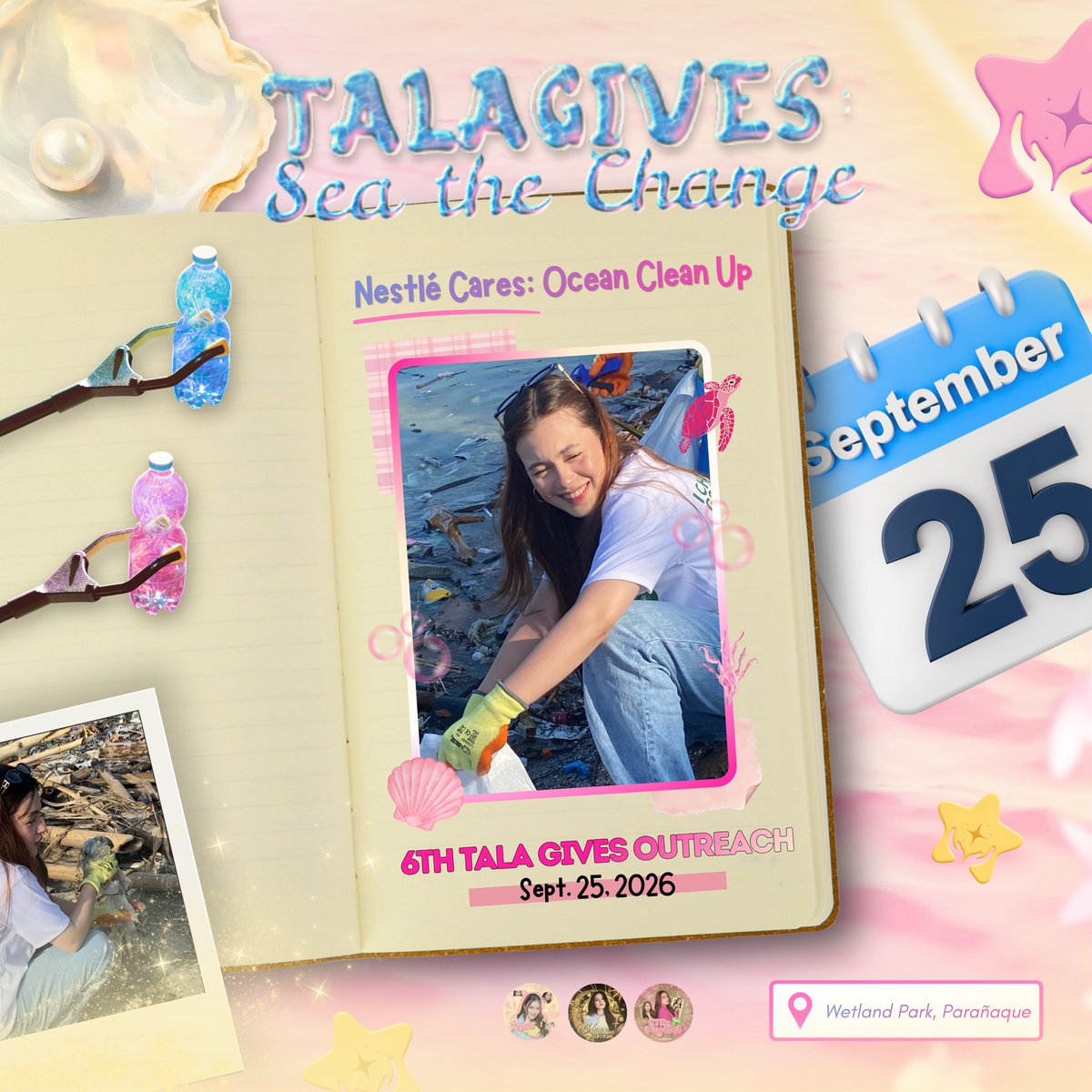TalaGives_'s tweet photo. Last Sept. 25, 2026, Tala Gives marked its 𝟲𝘁𝗵 𝗼𝘂𝘁𝗿𝗲𝗮𝗰𝗵 𝗱𝗮𝘆 with Tala at the Wetland Park in Parañaque, trading the spotlight for a day by the shore as we took part in an ocean clean-up. 🌊

In partnership with Nestlé, we spent the day giving back to the environment—one collected piece of waste, one cleaner shore, and one small act of care at a time. A meaningful chapter of giving before “𝗕𝗲𝗰𝗼𝗺𝗶𝗻𝗴,” with the hope of leaving something brighter behind. ✨

TALAGIVES SEA THE CHANGE
#ChooseGoodChooseNestle 
#TalaGives #KrystalMejes