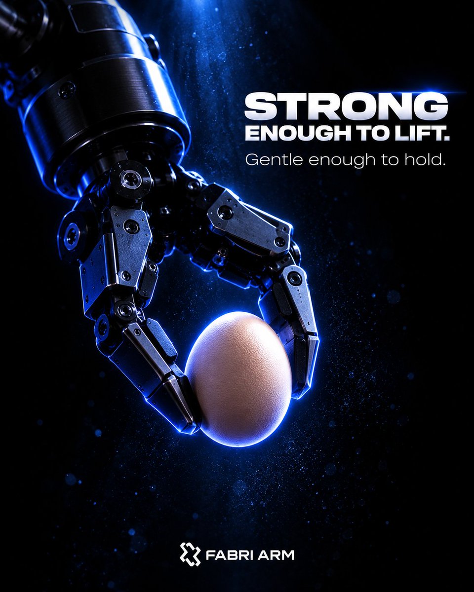 fabriroboticarm's tweet photo. Power without compromise. 🦾🥚 Whether handling heavy payloads or ultra-delicate materials, Fabri Arm delivers the exact touch needed for the job.Strong enough to lift. Gentle enough to hold.   #PrecisionEngineering #Robotics #Automation #FabriArm https://t.co/XZcaqu3DmR