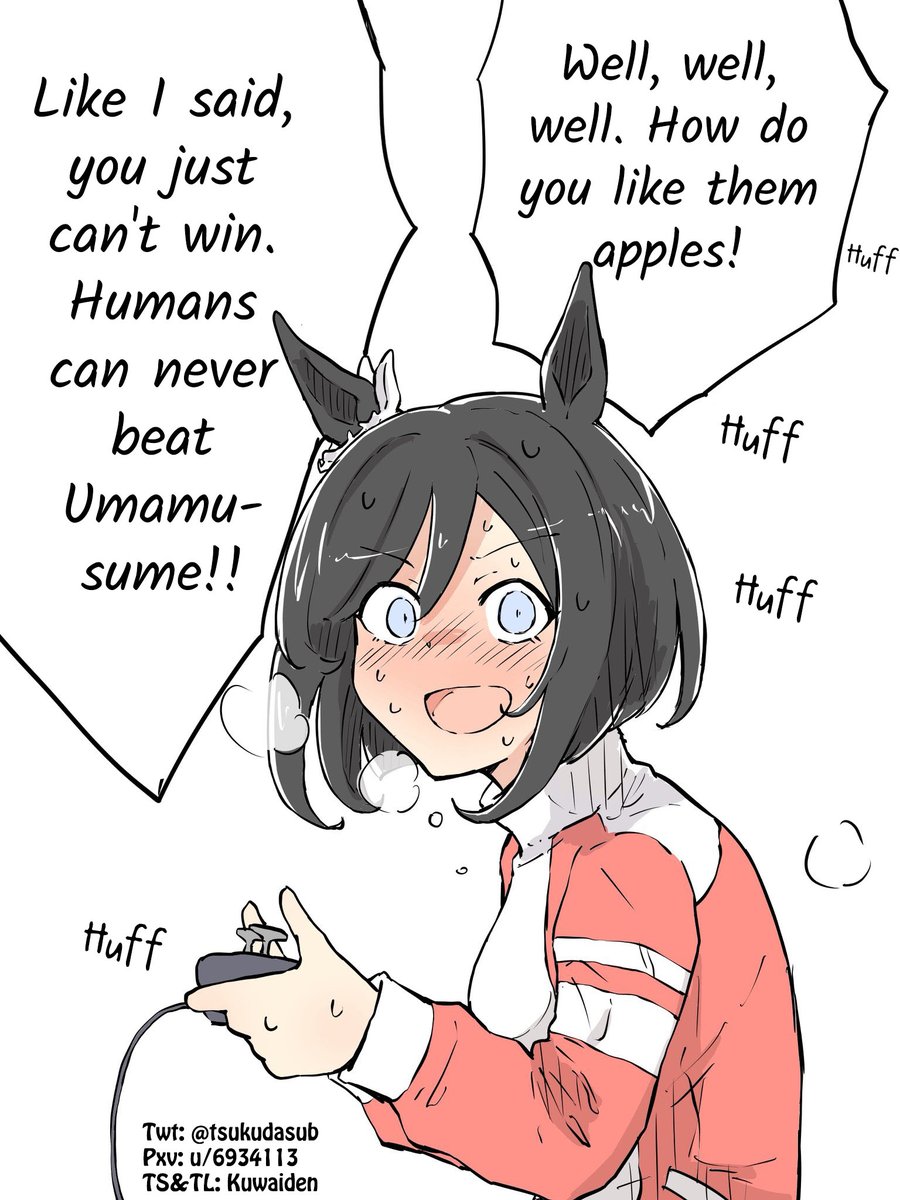Kuwaiden's tweet photo. Flash Morning by @tsukudasub 

I bet Trainer just let Flash win

#ウマ娘 #Umamusume 
#ウマ娘英訳 #UmaTranslations https://t.co/eReV0eqDLc