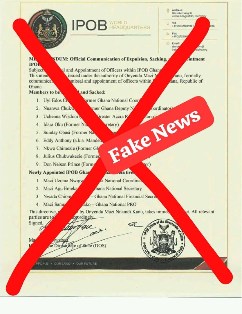 IPOB_Ashanti's tweet photo. Biafrans worldwide, please kindly disregard any publication coming from an illegitimate Sokoto caliphate. IPOB Ghana and it's leadership are 💯 intact and can't be dismissed by an illegitimate office that is not recognized in IPOB structure. IPOB Ghana is under @real_IpobDOS https://t.co/JVZf8tlykI