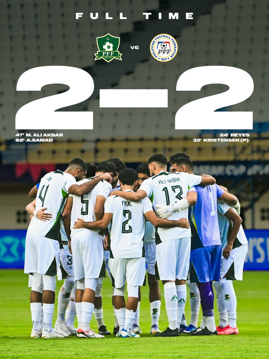 TheRealPFF's tweet photo. History made, and in some style.

Pakistan fought back from two goals down to make it 2–2, earning a point in the process.

The two goals we scored tonight are the first two goals scored by the Men’s National Team in a FIFA tournament in our history.

A night to remember. 🇵🇰🦅 https://t.co/coZKj1xn2L