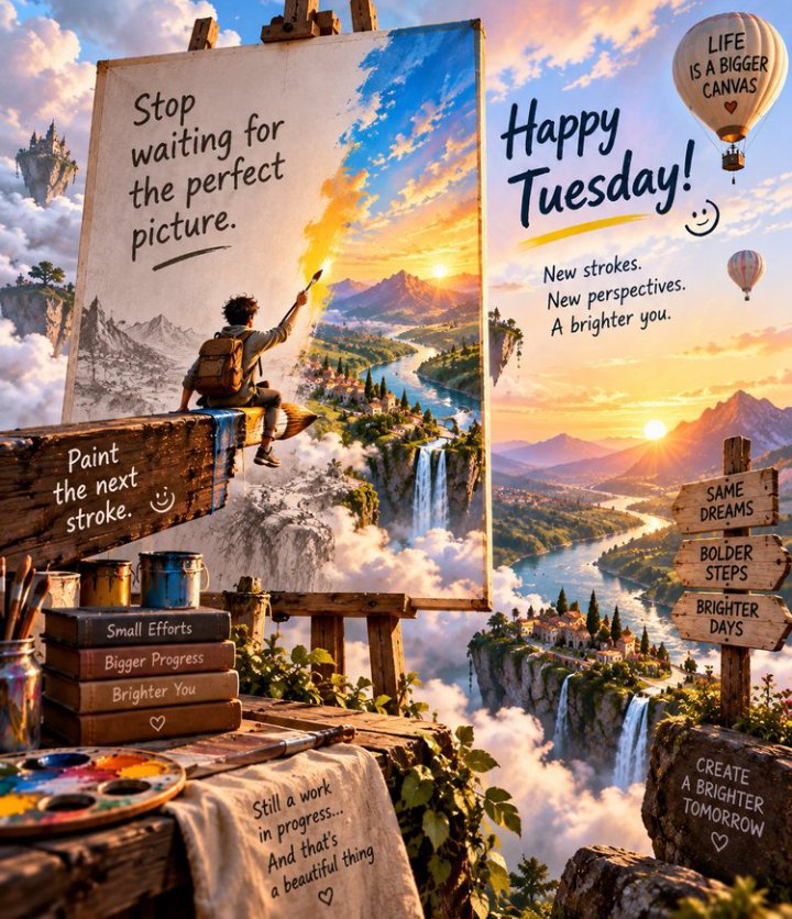 itzzz_navu_22__'s tweet photo. Your life is an unfinished masterpiece. 🎨✨

Every attempt, every mistake, and every unexpected turn adds something to your canvas.

Stop waiting for the perfect picture. Paint the next stroke!

Happy Tuesday! 🔥

#TuesdayMotivation #HappyTuesday #KeepCreating https://t.co/dCJNycBOW1