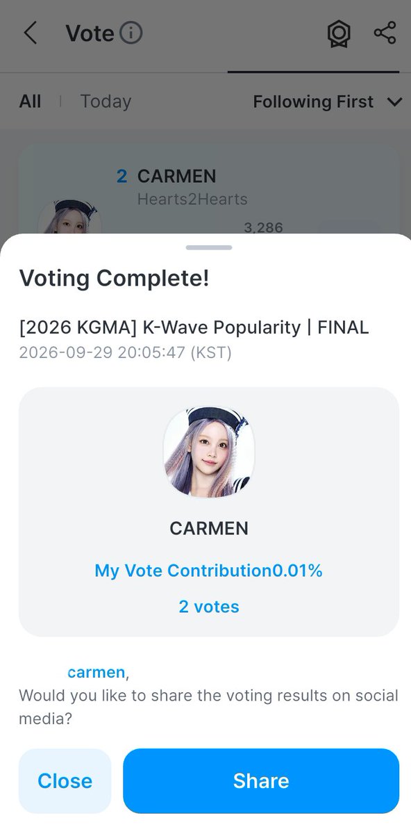 carmenpiing's tweet photo. DAY 2 💛💙

It's another voting day for CARMEN! Let's keep our support going. #CARMEN is currently Rank 2🏃 

🗓 Sept 28 - Oct 10, 23:59 KST
📍 Coogong App: https://t.co/nU2zT0wpQt

#CARMEN #Hearts2Hearts #하츠투하츠 https://t.co/Py1H7S0pSu