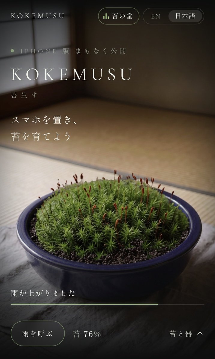 stemsjp's tweet photo. LP公開しました🌱
アプリはまだ審査中ですが、器や品種のカスタムから苔生すまで体験できますので触ってみてください！#shipaton https://t.co/0zIH9KwuEP