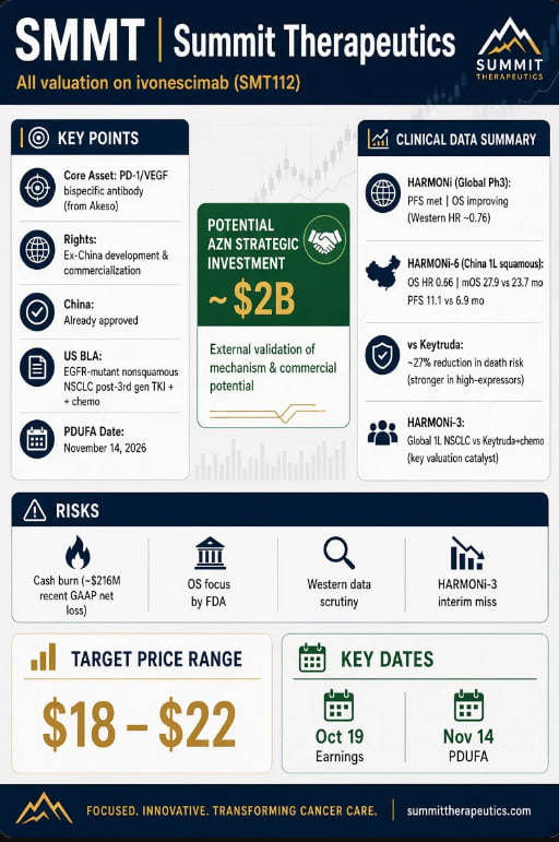 DanParkerMacro's tweet photo. $SMMT  Its valuation hinges almost entirely on a single drug: ivonescimab (SMT112)—a PD-1/VEGF bispecific antibody developed by Akeso, for which Summit holds development and commercialization rights in most markets outside of China and the U.S.

Target Price: $18–$22
#SMMT
#NVDA https://t.co/hbvVLim5lo