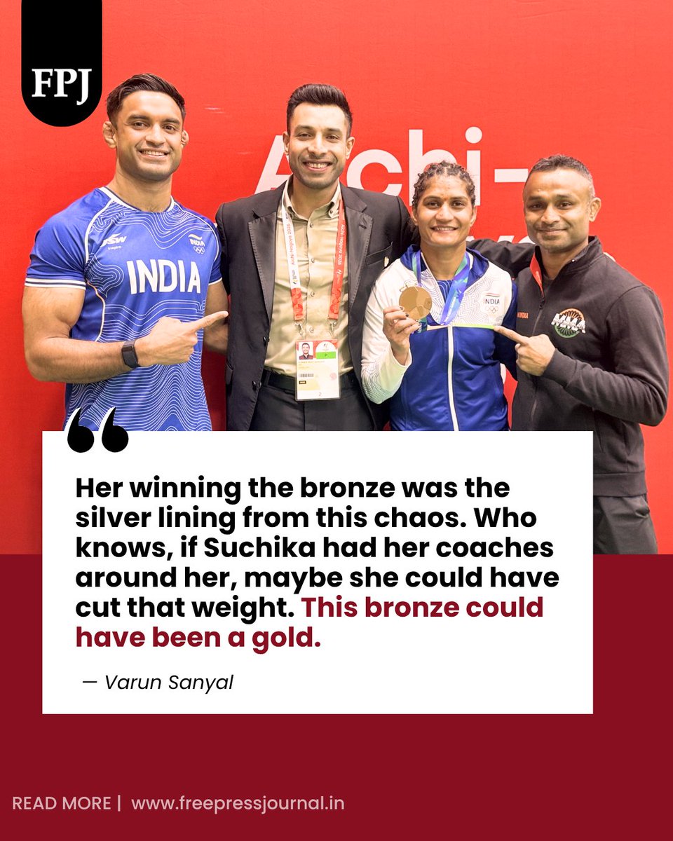 fpjindia's tweet photo. 🥊 Suchika Tariyal created history by winning India’s first MMA medal at the Asian Games, but behind the bronze was a campaign marred by alleged administrative lapses that left her and fellow fighter Varun Sanyal without regular access to their coaches and forced them to manage crucial weight cuts largely on their own.

👉For Sanyal, the ordeal ended before he could enter the ring. The 27-year-old collapsed while cutting weight alone and was subsequently declared medically unfit.

👉Speaking exclusively to The Free Press Journal, Sanyal detailed a troubled campaign in Aichi-Nagoya that he said involved a 30-hour journey, accreditation problems, coaches being denied access to the athletes and the difficulties of preparing for competition without adequate support.

Read the exclusive interview by @sreeemenon on The Free Press Journal.
🔗 https://t.co/uRfJOFnLCf

#AsianGames2026 #Boxing #VarunSanyal #India #Japan @varunsanyal @sreehariimenon