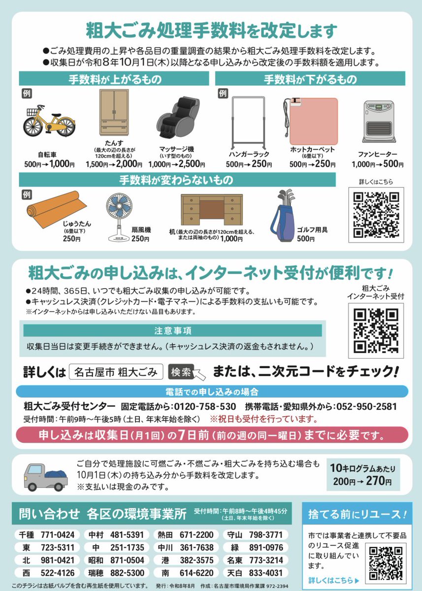 oinagoya's tweet photo. 名古屋市では10月から、粗大ゴミの対象が

45Lの指定袋に入らないもの に変更されて、処理手数料も改定されるよ～ https://t.co/aWjbkVTXxm