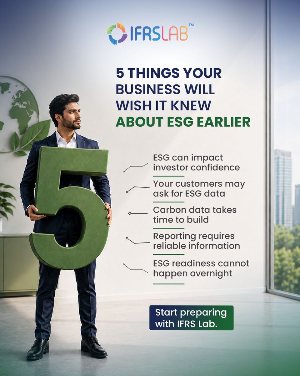 IFRSLab's tweet photo. ESG readiness starts before it becomes urgent. Build the right data, structure, and processes today to stay prepared for changing expectations and reporting requirements.

Start your ESG journey with IFRS Lab.
👉 https://t.co/utobSNWyEd
#ESG #Sustainability #IFRSS1 #IFRSS2 https://t.co/QpsKCOggVg