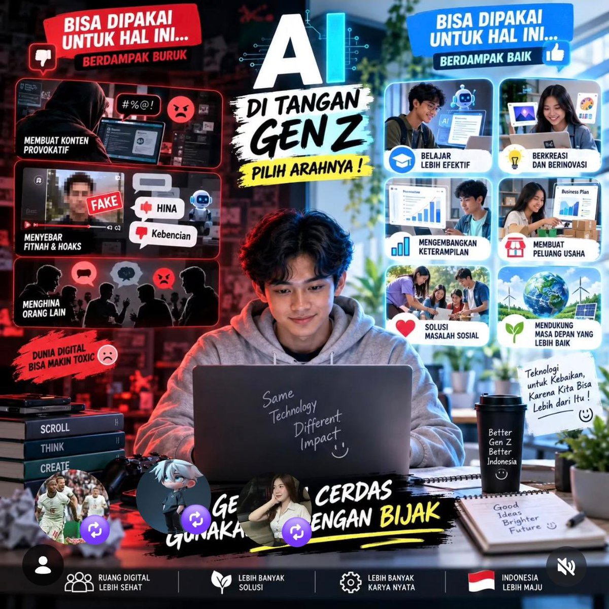 Amigoaur4's tweet photo. Alitu cuma alat. Mau dipakai buat nyebar
kebencian, provokasi, fitnah, dan menjatuhkan orang lain
—atau dipakai buat belajar, berkarya, bikin usaha, 
mencari solusi, dan membantu sesama-pilihannya ada di
tangan kita. https://t.co/suUTRIieP2