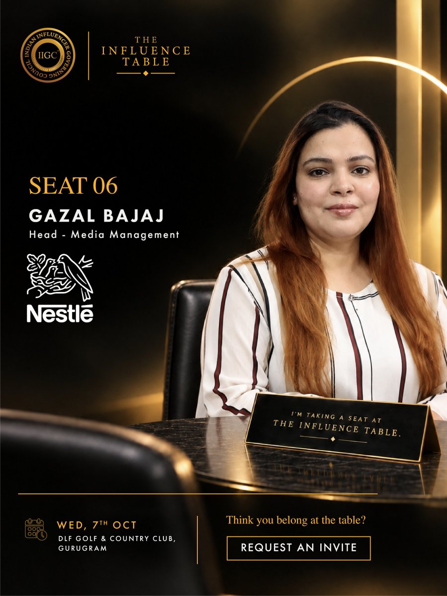 IIGC_official's tweet photo. SEAT 06 | GAZAL — @NestleIndia
She brings the critical perspective of a global brand navigating scale, relevance, and reach in a creator-led world.
📩Check the comments to request an invite.
#TheInfluenceTable #IIGC #CreatorEconomy #InfluencerMarketing #BrandBuilding https://t.co/uWMdrISY6d