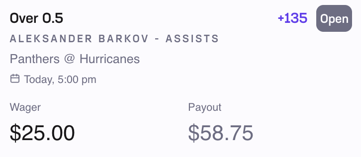 GasMoneyPlays's tweet photo. Tue, Sep 29 (NHL):

Aleksander Barkov OVER 0.5 assists +135 (1u) - Hard Rock.

Barkov is back and this line is around 30 cents of value compared to other books. https://t.co/sE9VCLxoGn