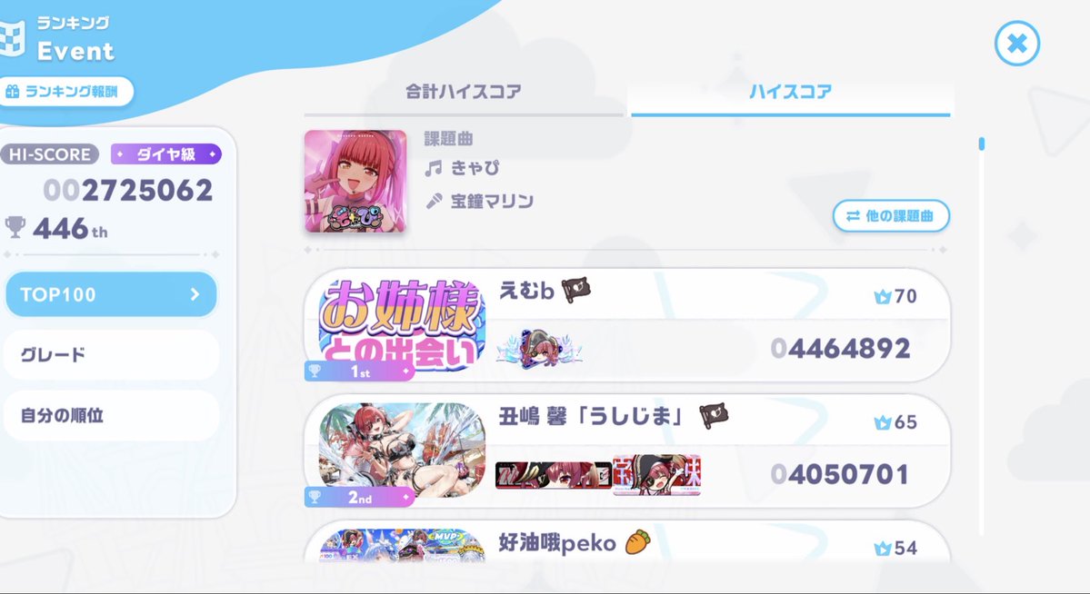 hakuikoyori's tweet photo. ねぇ待って
「爆ラブ」のEXPERTの譜面のヤバさに衝撃受けすぎて、
ガチャと育成した結果どんなスコアになったか見せようと思ってたのに忘れて枠閉じちゃった！！！💦
PONすぎる😭💦

こんな感じです！！
プロポーズは音無しだったからまたやる！

#ホロドリ #こより実験中 https://t.co/mjCOHp8e0Q