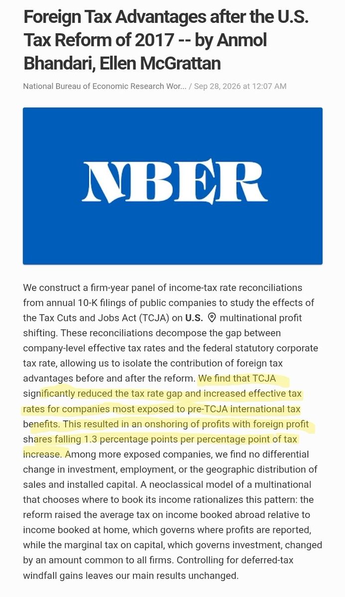 scottlincicome's tweet photo. New @nberpubs: "Foreign Tax Advantages after the U.S. Tax Reform of 2017" https://t.co/j1RgqZGJBP https://t.co/zNh4G3XEo4