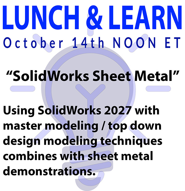 DesignEngine's tweet photo. Sheet metal SolidWorks training lunch &amp; learn event announcement. Sign up now with this link. Pass the link around to coworkers

https://t.co/biXHvjMfpB https://t.co/PWF7ByZ52W