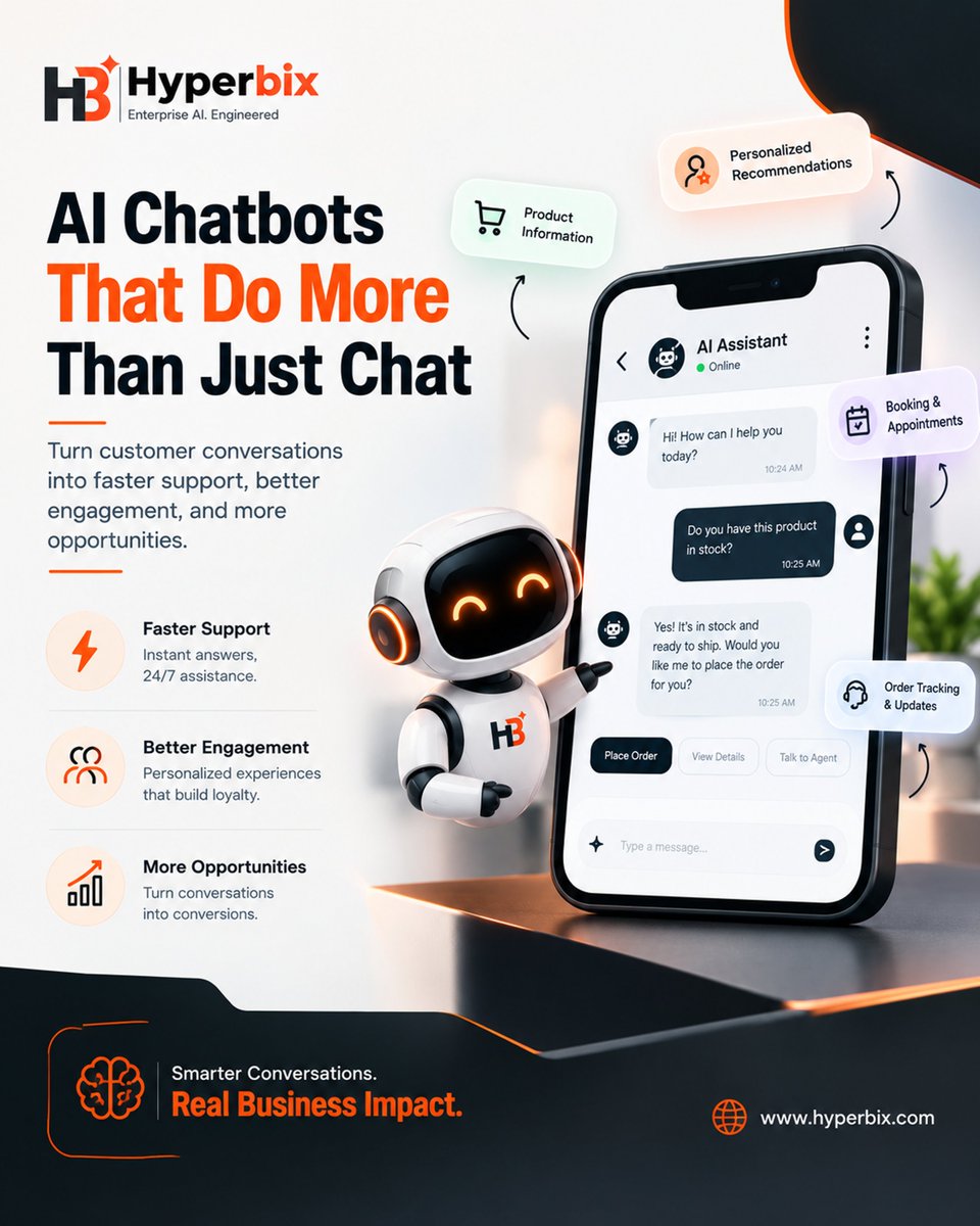 hyperbixoffl's tweet photo. π€ Never keep customers waiting for answers.
AI chatbots provide 24/7 support, answer questions, recommend solutions, assist with bookings, track orders & help turn conversations into opportunities.
π https://t.co/PRxGJgSZpx
#AIChatbot #AIForBusiness #Hyperbix https://t.co/Hfc1yXxA8W