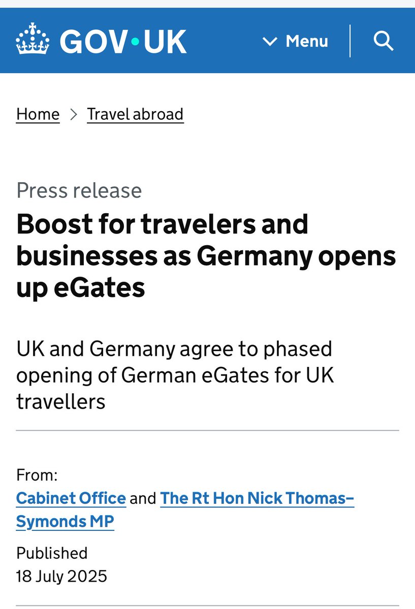 GregHands's tweet photo. Is Germany in breach of the Kensington Treaty, signed July 2025.

British arrivals in Germany were promised by Starmer &amp; Merz then that eGate use would be “phased in” from August 2025. 

There has been no discernible change in the last 15 months - just long passport queues.

1/ https://t.co/58AzVZJ0sf