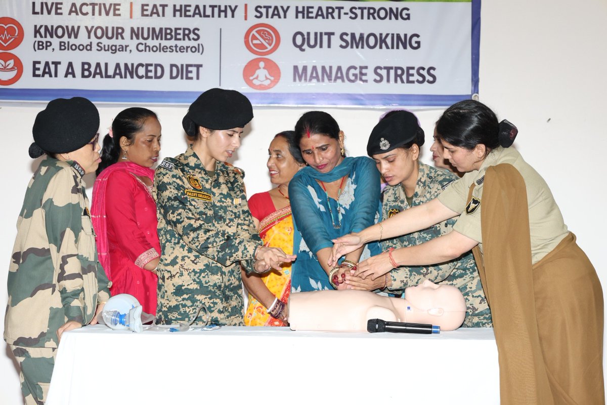 Devkuma619's tweet photo. On #WorldHeartDay, BSF Composite Hospital, Shillong, organized a CPR awareness session with practical demonstrations. 
Participants learned the importance of quick response and timely CPR during cardiac emergencies. 🫀🙌

#RabiConference2026 #ShehzadOnRise https://t.co/F370tEVr6E