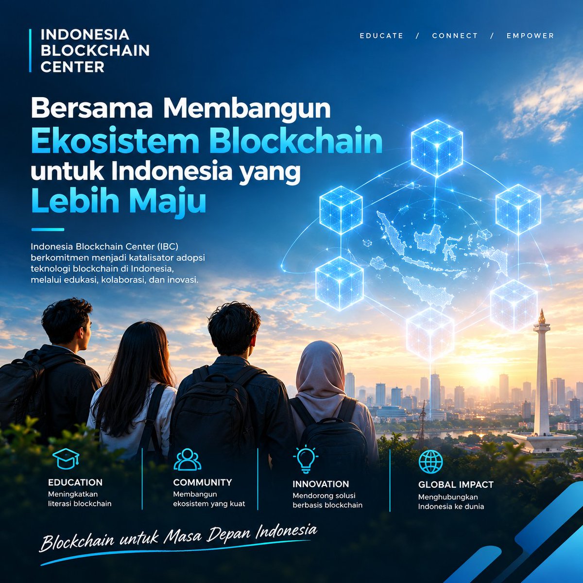 IDNblockchain's tweet photo. Indonesia Blockchain Center Selalu berkomitment untuk membangun ekosistem berbasis blockchain untuk indonesia yang lebih maju dan transparan https://t.co/AwBcxyifbv