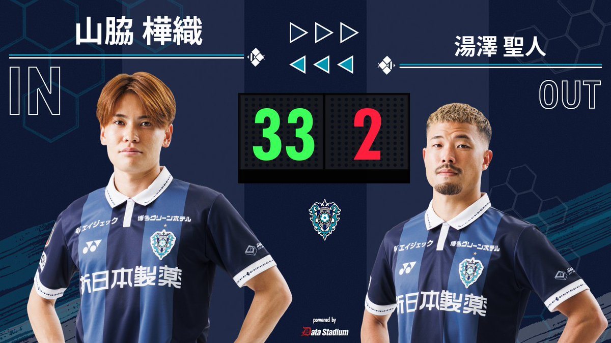 AvispaF's tweet photo. 選手交代🐝

🏆Jリーグ ヤマザキビスケット ルヴァンカップ 1stR 2回戦🏆
#FC大阪 🆚 #アビスパ福岡
後半24分
⏩IN #山脇樺織
⏪OUT #湯澤聖人

#avispa https://t.co/eVKBYHjUu7