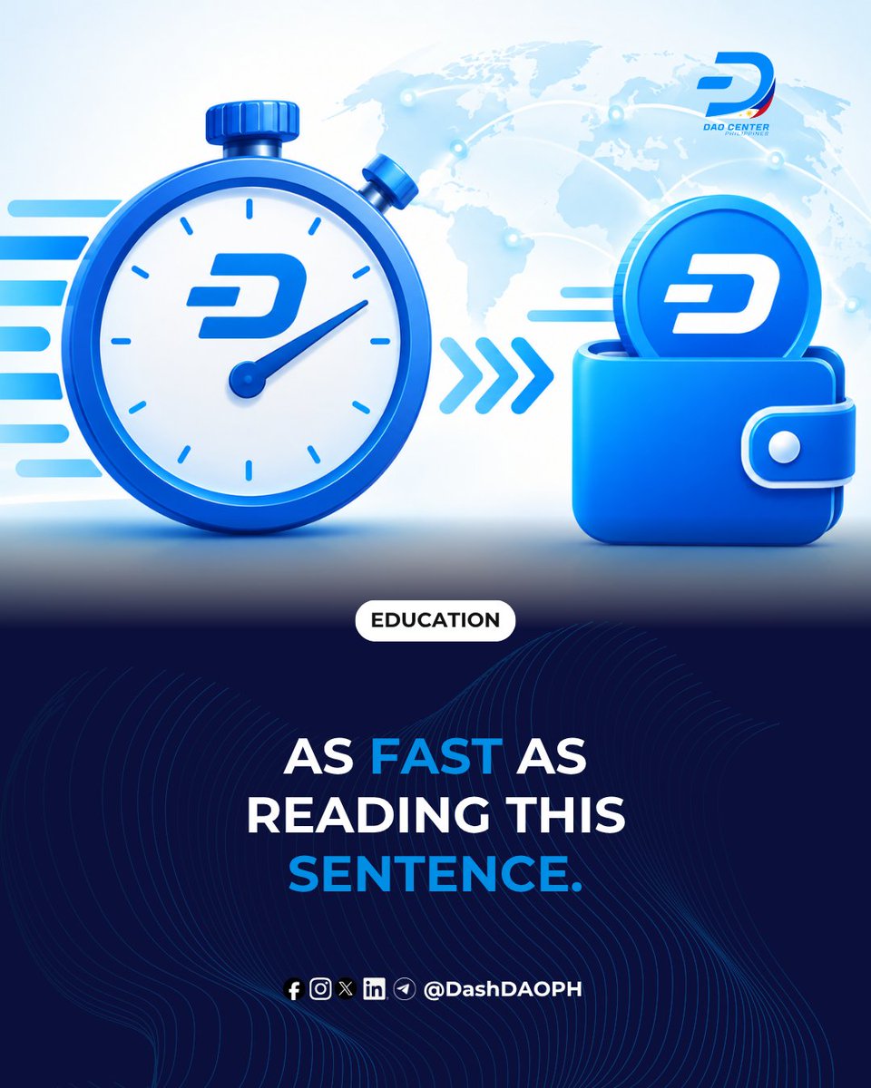 DashDao_PH's tweet photo. As Fast As Reading This Sentence. 

Imagine sending value across the world and having it confirm in about the time it takes to read this sentence. 

That's the idea behind Dash's InstantSend feature.

Would that kind of speed change how you think about digital payments? https://t.co/IJOv8Goudf