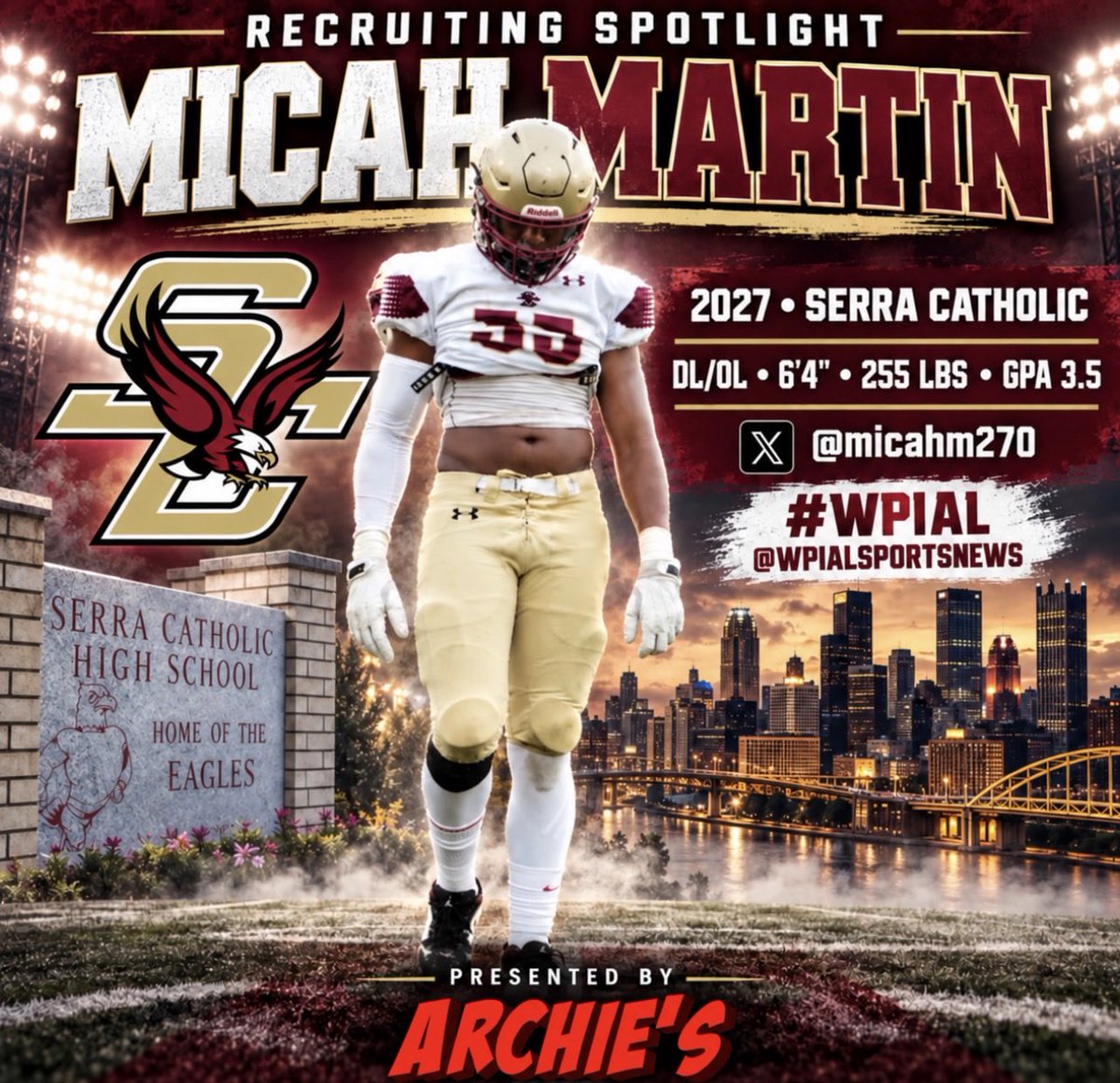 wpialsportsnews's tweet photo. 🔥Recruit Spotlight 🔥
💥 Sleeper Alert 💥

Take a few minutes and get to know one of the BEST defensive linemen in the state of Pennsylvania @micahm270 from Serra Catholic High School. 

 #NationalRecruitSpotlight   
#TheContentKing
#WPIAL
#WPIALANDBEYOND https://t.co/XqL2hEA4tP