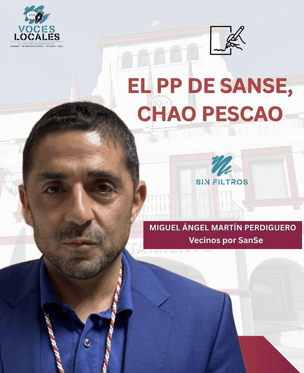 SinFiltros__sf's tweet photo. 🔷 Continuamos con Miguel Ángel Martín Perdiguero, portavoz de Vecinos por SanSe, y su nueva columna: «El PP de SanSe, chao pescao».

📰 Lee la columna completa de Miguel Ángel Martín Perdiguero en nuestra web.
https://t.co/193cE36LF0

#SinFiltros #politica #felizmartes https://t.co/NnEDU6nXkC