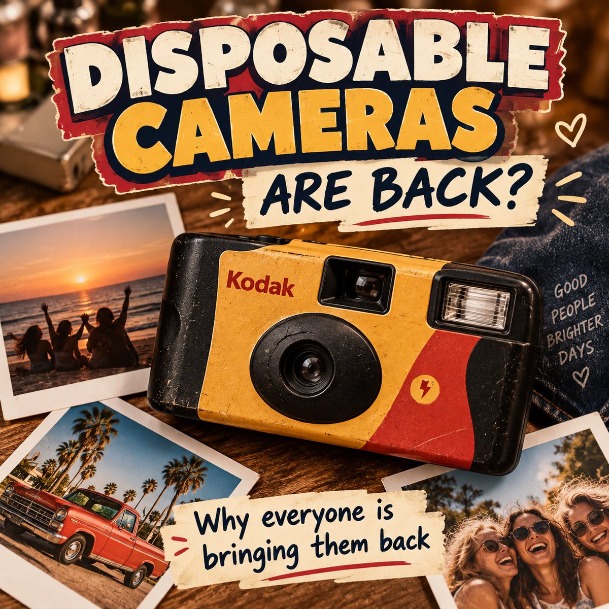 AmericasMemLane's tweet photo. Remember when you only had **24 or 36 chances to get the picture right**?

Disposable cameras are making a comeback, and there’s something wonderfully nostalgic about it. No filters. No retakes. No checking the screen. You snapped the photo and waited to see how it turned out.

Why are people bringing them back now? Maybe we miss when photos felt a little more spontaneous and a lot less perfect.

Watch my new **America’s Memory Lane** Short here:  
https://t.co/cdFYcrahc4

Did you ever use disposable cameras, and do you still have any of those old photos tucked away somewhere?