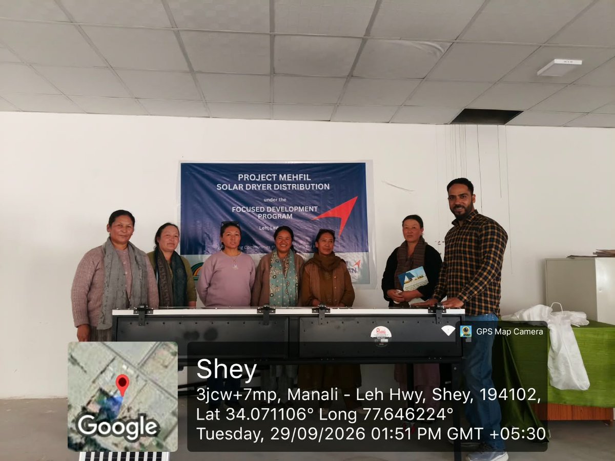 citizens_cf's tweet photo. ☀️ Turning Sunlight into Sustainable Livelihoods | Shey Village, Leh
@citizens_cf under FDP-MEHFIL @HDFCBankCSR facilitated the distribution of 16 solar dryers to local beneficiaries and women-led SHGs at Shey Village, Leh Block, enabling communities to adopt sustainable food processing and preservation practices. 🌱

Through a hands-on demonstration on installation, operation and maintenance, beneficiaries were equipped to reduce post-harvest losses, preserve local produce, add value to agricultural products and create opportunities for additional income. 🤝💚 From technology access to livelihood resilience, Citizens Foundation continues to empower communities with practical, sustainable solutions for self-reliance. 🌍✨

📍 Shey Village, Leh Block | 📅 29 September 2026

@GaneshReddys7 
#CFat29 #SolarDryers #SustainableLivelihoods #WomenEmpowerment #SHGs #Leh #Ladakh #CommunityDevelopment #FoodProcessing #ValueAddition #PostHarvestManagement #SustainableDevelopment #RuralDevelopment #SelfReliance