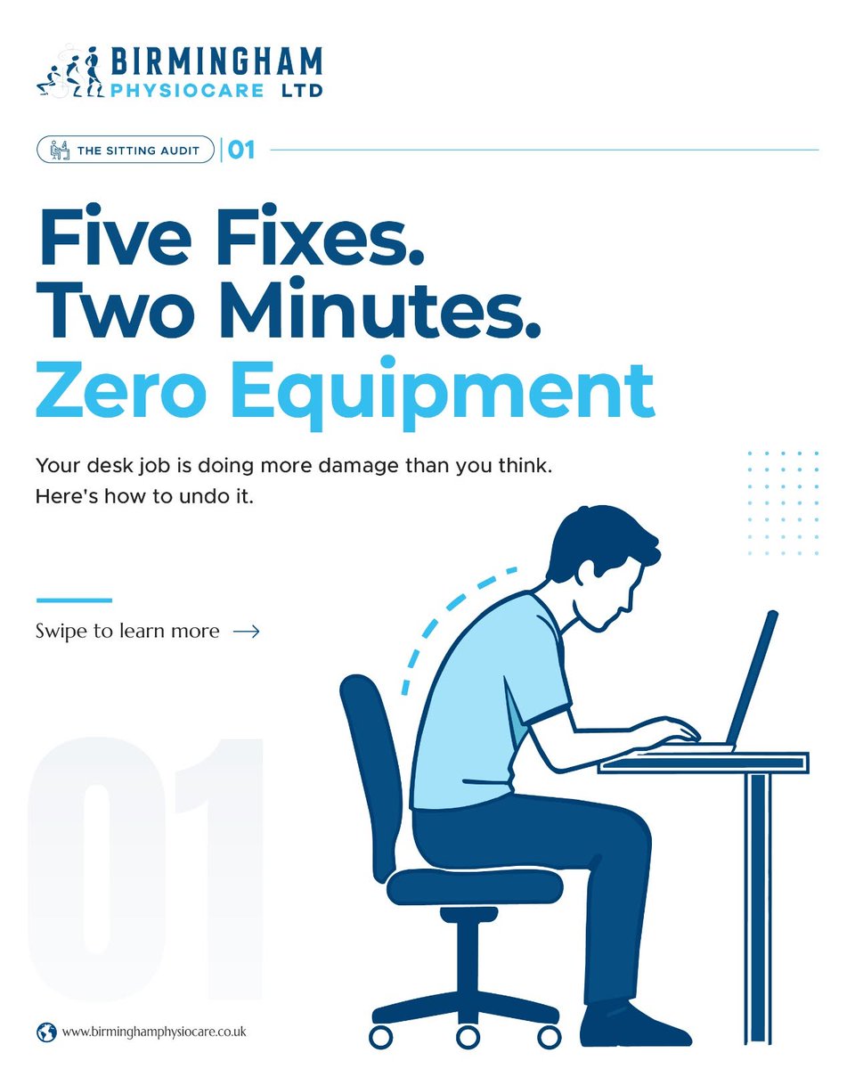 Bhamphysio's tweet photo. Desk job destroying your back? 🪑
💥Here are 5 quick fixes you can do in 2 minutes with zero equipment.   

Follow our profile to catch all 5 daily posture fixes! 🧵👇
https://t.co/RS5OyIW89r

#PostureFix #DeskJob #Physiotherapy #Birmingham #BackPainRelief https://t.co/7o24kVWKEg