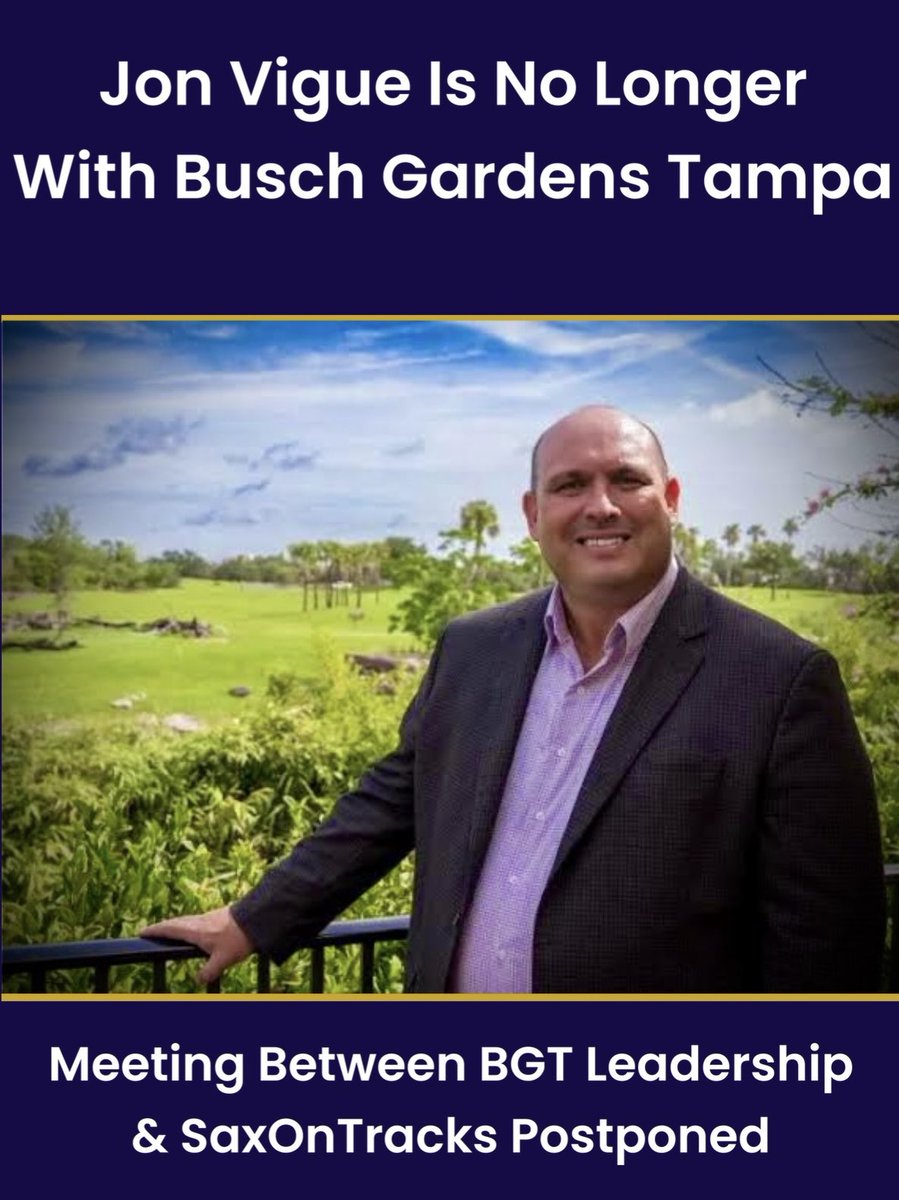 SaxOnTracks's tweet photo. So I’m sure most of you are aware of the meeting Busch Gardens Tampa Bay had offered me several weeks back, which finally only got confirmed last week.

Well, late yesterday afternoon, I got a message that left me very concerned about my upcoming meeting. And I soon after got another message stating the same thing: Park President Jon Vigue has been fired…

I was in disbelief. I’m supposed to be meeting with HIM SPECIFICALLY in a week. You would think I would’ve received an email if that happened… So I checked my email… and I see a new email from Busch Gardens PR Team, and think to myself, “Oh, no…”

I open it to see that they suddenly need to postpone it by a week. What are the chances that I get word that the park president has been fired and also get an email from BGT PR saying they need to postpone my visit on the same day and they’re not connected? Pretty slim, IMO.

So I responded with my own email.

There has been no response yet from the park, but I sent it late yesterday afternoon, so I didn’t really expect to receive anything yet.

One of the things I was going to discuss in the meeting was the fact that they need to be all-around more transparent about what is happening the park. I’m really hoping they’re transparent in their response to my question of whether Jon is no longer with the park.

Now is there a chance this could be completely untrue? Absolutely. But I’ve heard the same thing from too many people within a few hours last night, and when you combine that with the email suddenly postponing my meeting around the same time… there’s just too much lining up to make me believe that this is anything but true.

Now will we find out the truth from Busch Gardens? That remains to be seen. But if it is in fact true that he has left, this makes him the third president in a row to last only five months. He’s the third president since February of 2025. And the fifth president in three years. There’s seriously problems at this park, and the majority of them stem from United Parks corporate offices.

If I hear anything confirming or deny his departure from the BGT PR team, I will let you all know. Keep following along for the latest updates, and if you have any information you’d like to share with me about Busch Gardens, my DMs are always open. Please share this so we can get the word out.