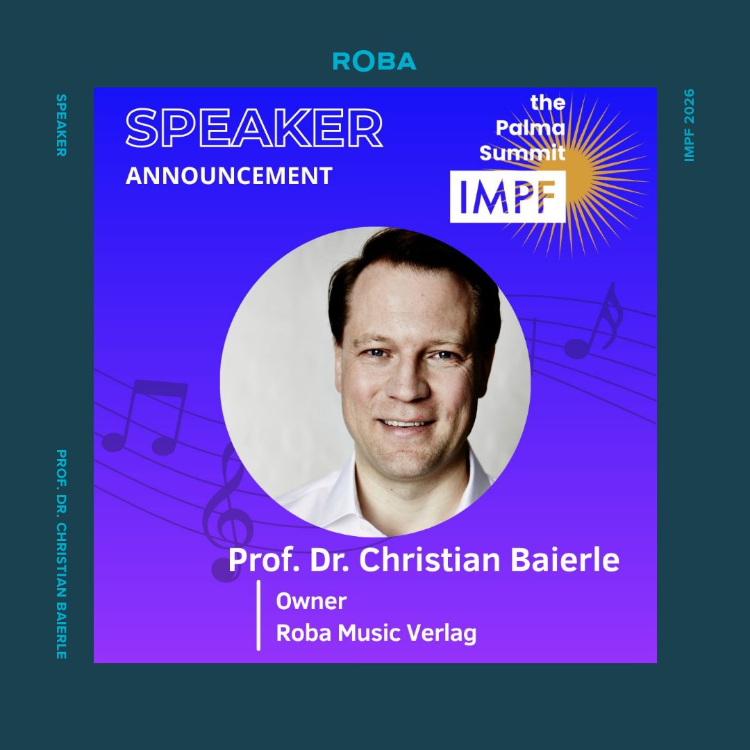 c_baierle's tweet photo. We’re excited that our CEO Christian Baierle will be speaking at IMPF in Palma on October 7. Join him and fellow industry experts for a discussion on the future of collective rights management and music publishing. See you there! 🎤
#robamusic #musicpublishing #IMPF #Speaker https://t.co/Z8TRGEqtyJ