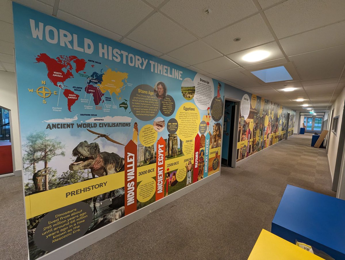 Design4Ed's tweet photo. From the dinosaurs to modern day 🦕➡️📱
Our bold, curriculum-based #HistoryTimelines bring key world events to life! Fun, educational &amp; eye-catching — perfect for any classroom.
Explore a few favourites 👇

https://t.co/45NGFhFK3H
#WallArt #DesignForEducation https://t.co/Wqh0gEN8s0