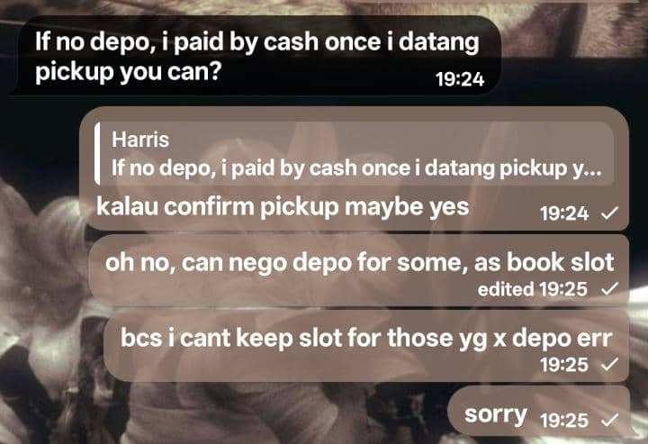 fck_brew's tweet photo. bukan i xnak off depo, tp dh pnat kena joy. dh book slot, tpi cancel last minute, at the end i kena sidai, then i got nothing hm. pls fhm, igt seller jeke joy, cust pun ada joy jgk 🫩🤌🏻 https://t.co/4QUGOxy9tc