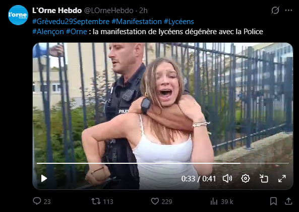 JulienLagneaux's tweet photo. @LOrneHebdo 2026, on prend en clé de bras des lycéennes en l'entrainant sur plusieurs mètres de force. C'est le moment où on rappelle que les policiers sont là pour protéger le peuple, c'est ça ? Et après on se demande pourquoi on s'en méfie autant #acab https://t.co/TXdyV08wWc