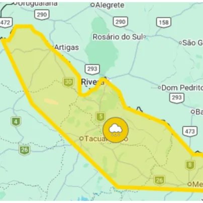 portalmvd's tweet photo. INUMET EMITIÓ DOS ALERTAS AMARILLAS POR TORMENTAS EN EL NORTE Y EN EL SUR DEL PAÍS

En Artigas, Cerro Largo, Rivera, Salto y Tacuarembó se esperan lluvias de entre 20 y 40 mm, con acumulados puntualmente superiores y tormentas aisladas. La probabilidad de ocurrencia supera el 75%.

Otra alerta alcanza a 11 departamentos del sur y centro, incluido Montevideo, por tormentas puntualmente fuertes con lluvias intensas, granizo, rachas de viento muy fuertes y actividad eléctrica. Inumet actualizará ambas advertencias a las 09:00.

(+) en Montevideo Portal: https://t.co/gxaF4nlOAA

Foto: Inumet