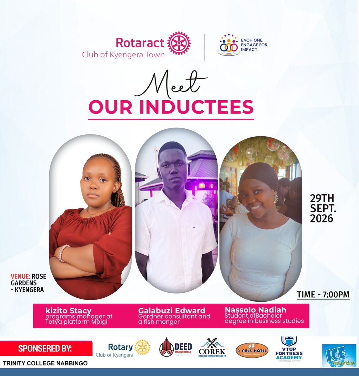 RacKyengeraTown's tweet photo. MEET OUR INDUCTEES!

Three new members. One shared commitment: SERVICE ABOVE SELF. 

“Whatever Rotary may mean to us, to the world it will be known by the results it achieves.” Paul Harris

Come celebrate their new journey of service, leadership &amp; impact. https://t.co/oY9TK761in