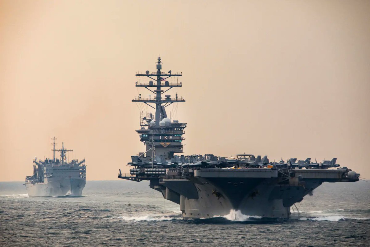MarioNawfal's tweet photo. 🚨🇺🇸 4 sailors were injured aboard the USS Dwight D. Eisenhower yesterday, in what the Navy calls a "mishap."

2 Navy pilots ejected as they were attempting to land on the aircraft carrier, which is off the coast of Virginia.

They were rescued by search and rescue personnel.

The 4 injured aboard are currently receiving medical care, including one who was transported to a hospital in Norfolk, VA for non-life threatening injuries.

Source: NY Post / Writer: Michael