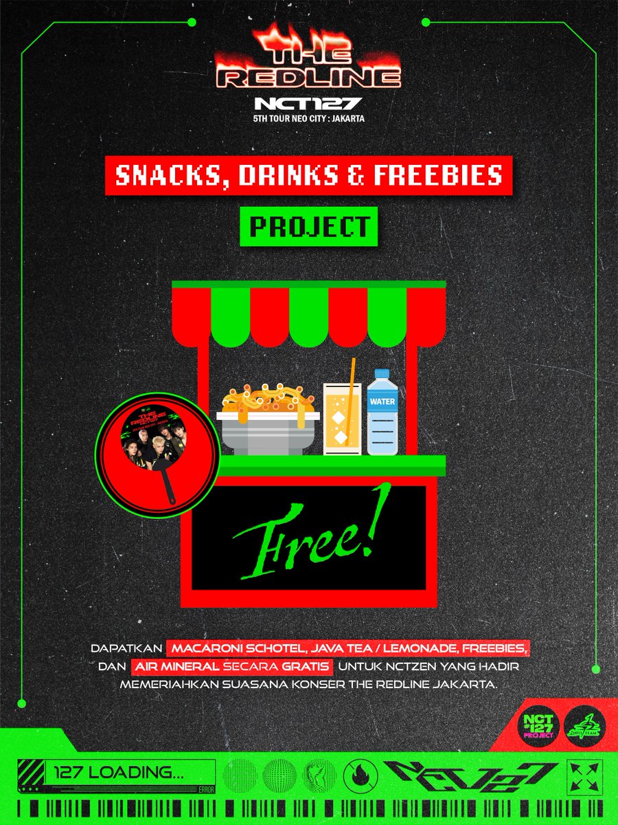 NCT127Project's tweet photo. ❤️‍🔥SNACK, DRINK & FREEBIES PROJECT❤️‍🔥

Chilzen~ Untuk kamu yang hadir di venue, mampir ke booth kami ya! Kami akan bagi-bagi macaroni schotel, Java Tea/Lemonade, Air Mineral, & Freebies untuk kamu!🙌🏻

Syarat: wajib sudah follow @NCT127Project & @infoteam127 

📆 03 Oktober 2026
⏱️ 08.00 - Habis
📍 Sekitar Lap. Rugby, GBK

See you this weekend guys!✨

#NCT127 #TheRedline_JKT