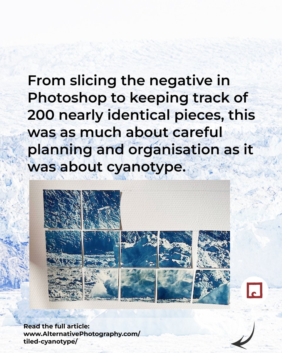 alternativephot's tweet photo. How do you make a cyanotype that is over 2 metres wide? Elizabeth Bourne divided her photograph into 200 individual sections and created a tiled paper negative.
Read the full process:
👉 https://t.co/DukEaNNI71
#cyanotype #cyanotypes #digitalnegatives #negatives #altprocess https://t.co/DCKo6zED6n