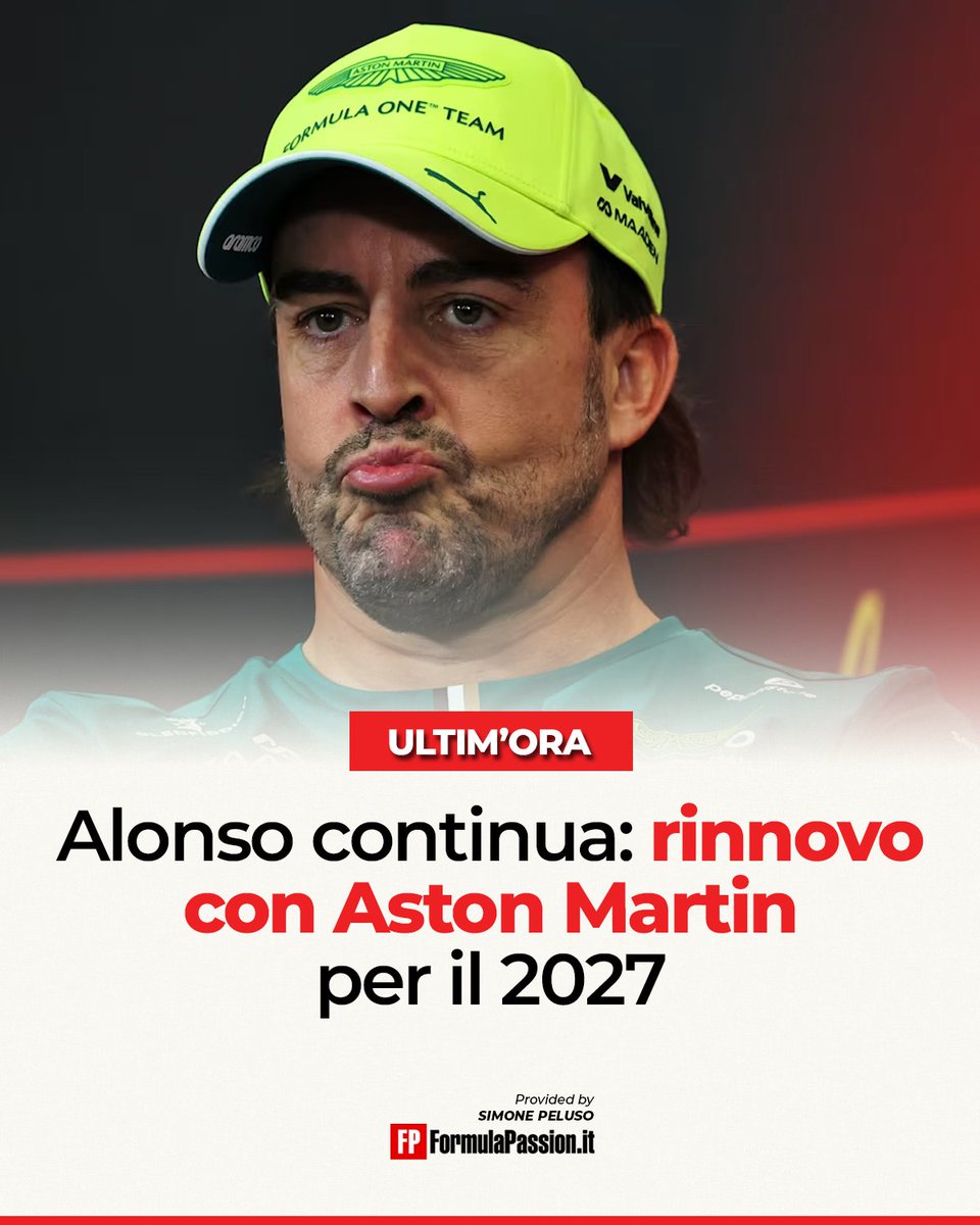 PelusoF1's tweet photo. 🚨 ALONSO NON MOLLA

Adesso è ufficiale: Fernando Alonso continua al volante dell'Aston Martin almeno per un'altra stagione 🤯

#F1 #Alonso #BREAKING https://t.co/AfUcKYMKol