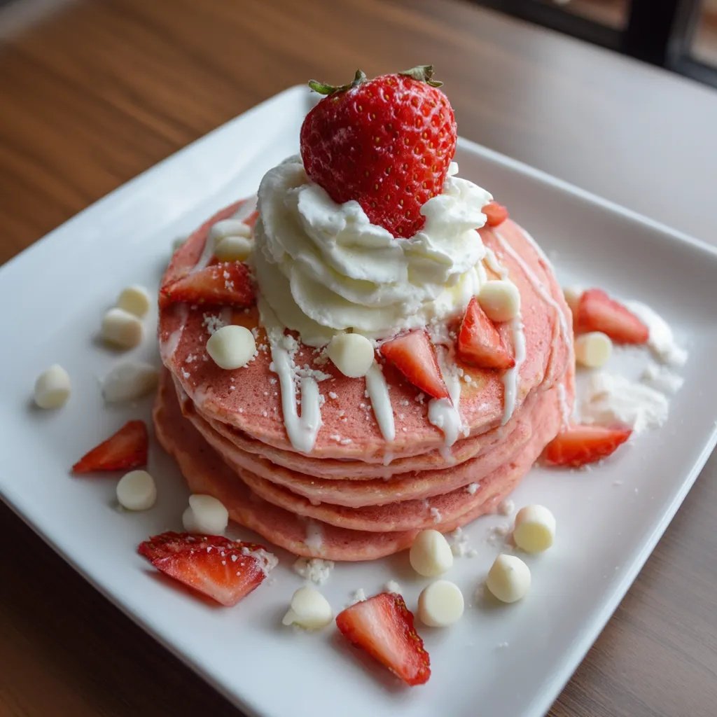 recipesbyclare's tweet photo. Strawberries And Cream Protein Pancakes

Ingredients:
- 1/4 cup oat flour (20g)
- 1 scoop whey/casein blend protein powder (30g)
- 1 tablespoon cornstarch (9g)
- 1/4 teaspoon baking powder (1g)
- 1/4 cup liquid egg whites (60g)
- 1/3 cup fat-free Greek yogurt (75g)
- 1-2 tablespoons water (25g)
- 3 drops red food coloring
- 1/2 tablespoon white chocolate chips (7g)
- 1 fresh strawberry, sliced
- Fat-free whipped cream (optional)
- Light pancake syrup (optional)

Instructions:
1. Prepare the dry ingredients: In a mixing bowl, combine all the dry ingredients except the white chocolate chips: oat flour, protein powder (remember to use a whey/casein blend or just casein, not pure whey), cornstarch, and baking powder. Whisk them together until well mixed and no lumps remain.
2. Add the wet ingredients: Pour all the wet ingredients into the bowl with the dry mixture: liquid egg whites, Greek yogurt, water, and red food coloring. Gently mix until just combined, being careful not to overmix. The batter should be smooth but still have some small lumps - overmixing will result in tough pancakes. The batter will have a pretty pink color from the food coloring.
3. Heat the pan: Heat a nonstick pan or griddle over medium heat. It's important to use a good nonstick surface so the pancakes don't stick, especially since this is a low-fat recipe. Let the pan heat up completely before adding the batter - a drop of water should sizzle when the pan is ready.
4. Cook the pancakes: Pour about 1/4 cup of batter onto the heated pan for each pancake. You should be able to make approximately 4 pancakes with this recipe. Cook for 1-2 minutes on the first side, until bubbles form on the surface and the edges start to look set. When the bubbles start to form and don't fill in with batter, it's time to flip the pancakes.
5. Flip and finish cooking: Carefully flip each pancake and cook for another 1-2 minutes on the second side, until golden brown and cooked through. The pancakes will lose some of their pink hue on the top and bottom from cooking - this is completely normal. Transfer the cooked pancakes to a plate.
6. Add toppings: Once the pancakes are on the serving plate, sprinkle the white chocolate chips over the top while the pancakes are still warm so they slightly melt. Do not add the chips to the batter or cook them with the pancakes, as they will burn and turn black. Top with sliced fresh strawberry, a dollop of fat-free whipped cream if desired, and a light drizzle of pancake syrup.
7. Serve immediately: Serve the pancakes while still warm for the best flavor and texture. The contrast between the warm pancakes, melty white chocolate chips, cool whipped cream, and fresh strawberries makes for a delicious protein-packed breakfast treat.