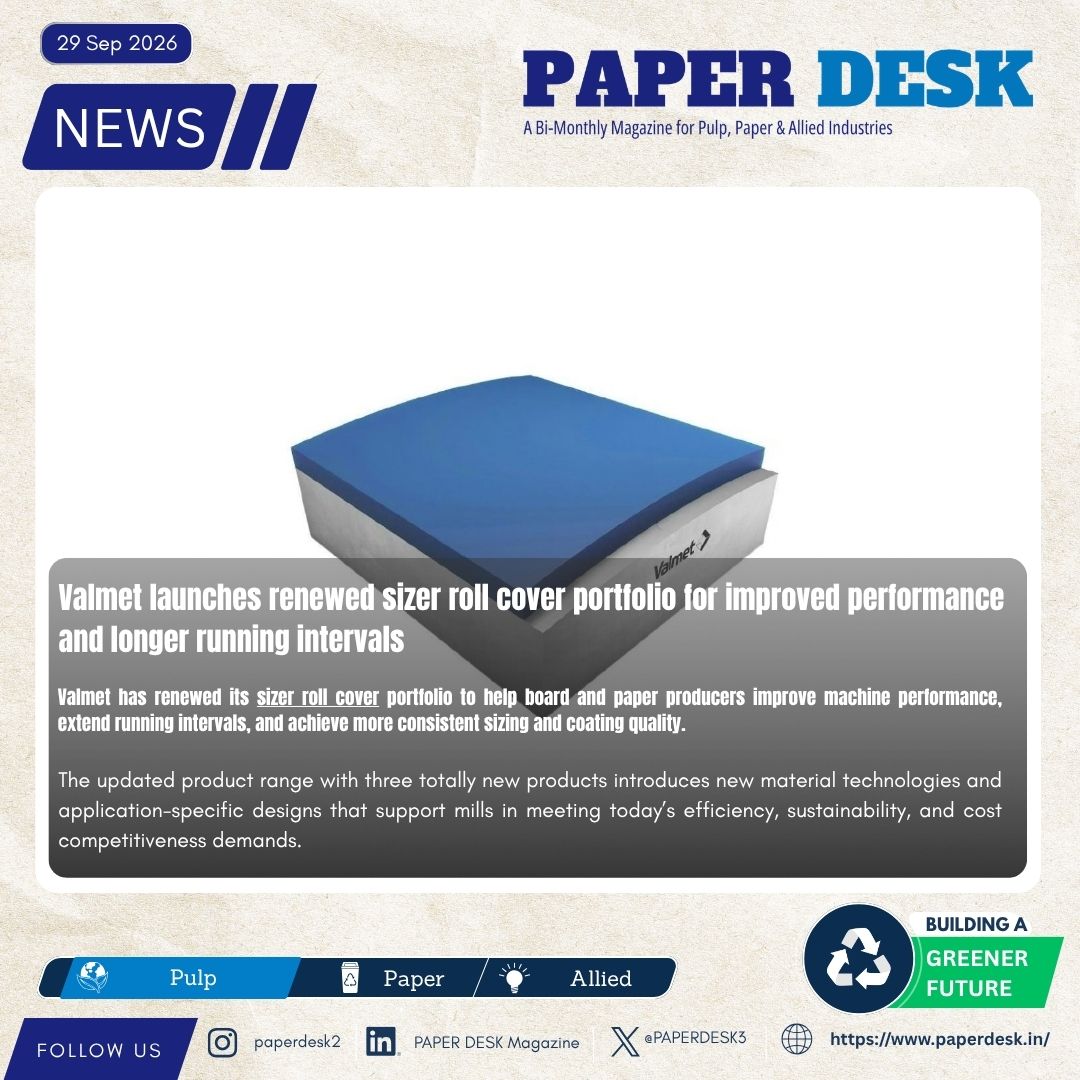 PAPERDESK3's tweet photo. Valmet launches renewed sizer roll cover portfolio for improved performance and longer running intervals.
https://t.co/FPH6bYYVQM
#Valmet #PaperIndustry #Papermaking #PaperMachine #PaperMill #PaperTechnology #SizerRoll #RollCovers https://t.co/AM46b0etLB