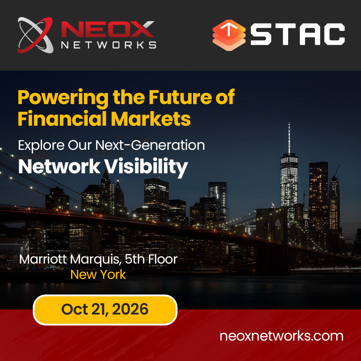 neox_networks's tweet photo. Join #NEOX at #STAC #Summit in #NewYork where the top brains in #FinServ #technologies meet. 
Register >> https://t.co/ACsaPKJV8g https://t.co/f8Qgy1r70m
