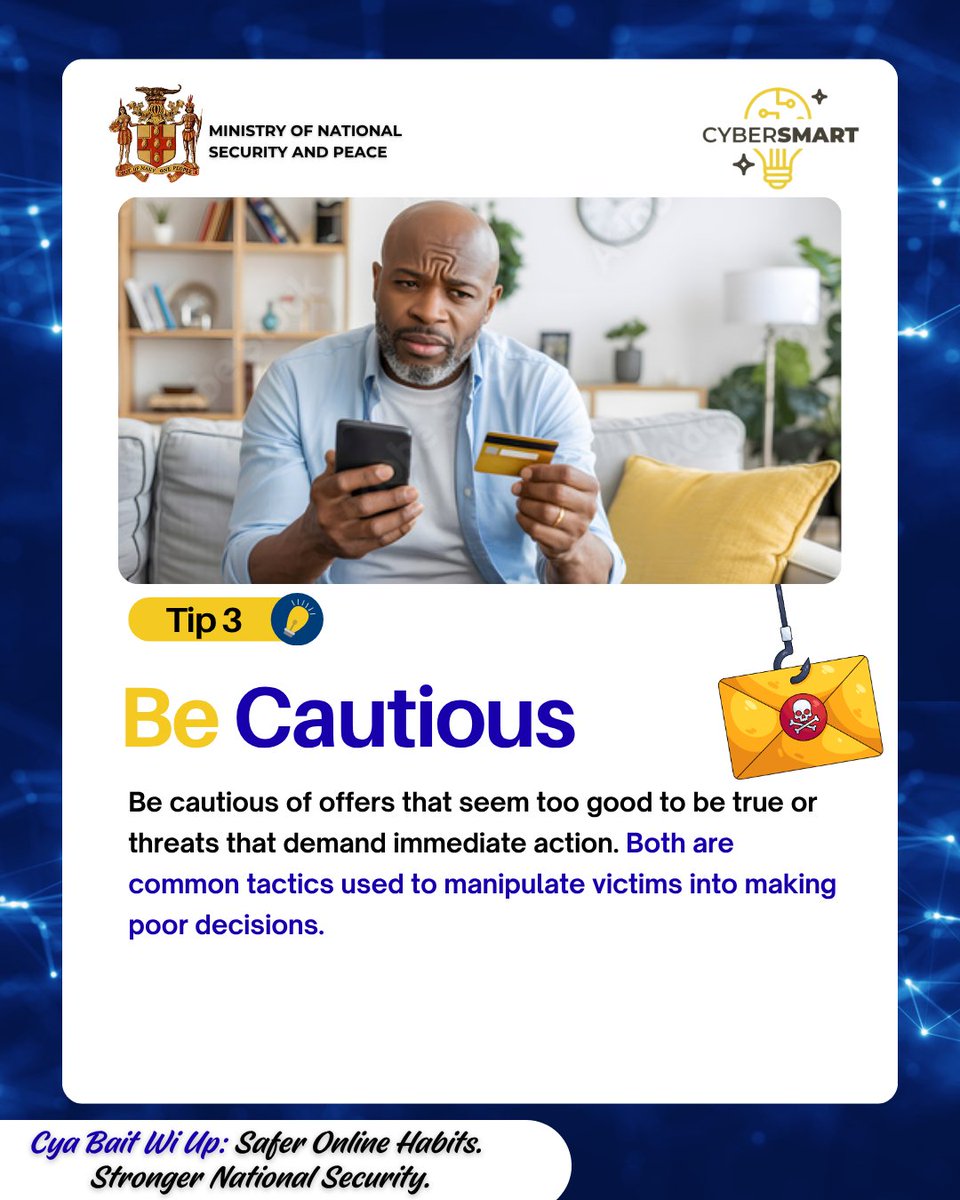 mnsgovjm's tweet photo. Today’s Cyber Tip
✔️Be Cautious
Do not get caught! Don't take the bait!
'Cya Bait Wi Up: Safer Online Habits, Stronger National Security'
#cybersecurity #cybersmart #cyberspace https://t.co/wJkdgXVdFG