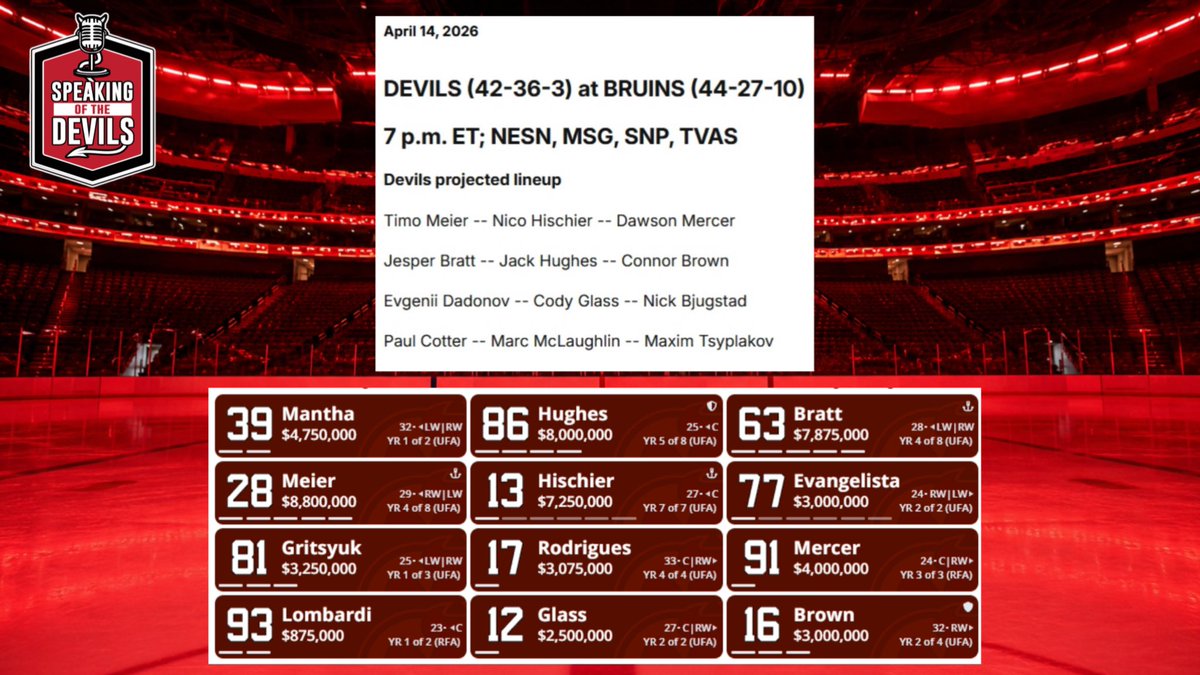 ACoronaNJD's tweet photo. Devils forward lineup for the last game of 25-26 vs. season opener of 26-27. Sunny Mehta has given Sheldon Keefe an NHL lineup. #NJDevils https://t.co/8O7l0U8HoD